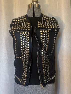 Studded black, denim KISS vest